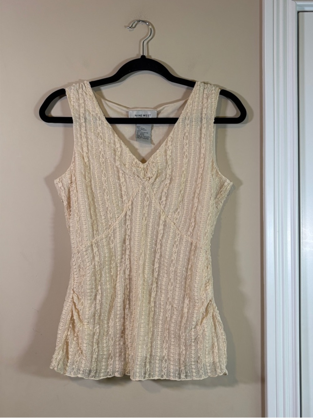 Nine West Cream Lace V-Neck Sleeveless Blouse